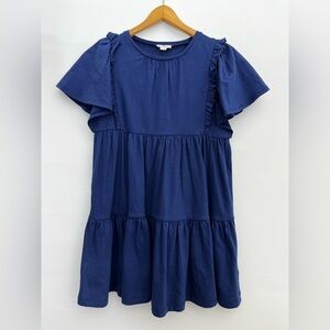 Crewcuts Girls 10 Ruffle Sleeve Tiered Dress Cotton Navy Flutter Sleeve Flowy